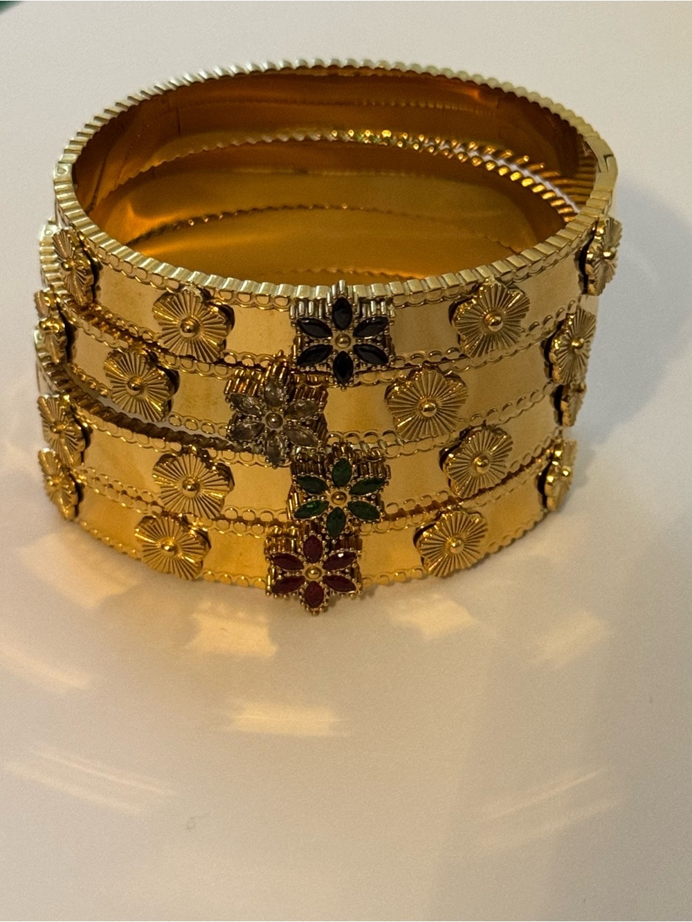 Stainless steel Gold Floral Multicolor Stone Cuff Bracelet - Women Jewelry